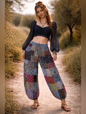 Hippie Forever Handmade Patchwork Genie Pants Womens SZ OS Dreamy Forest Fairy